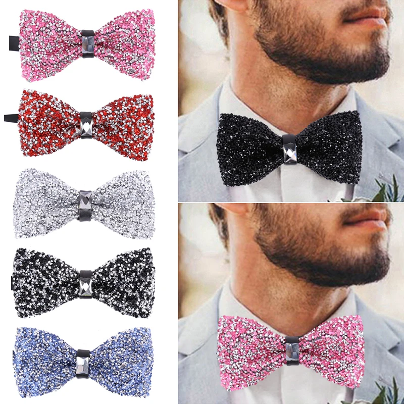 

New RhinestonBow Tie For Men Shining Crystal Collar Bowtie Luxury Wedding Banquet Party Bling Butterfly Knot Bridegroom Bow Ties