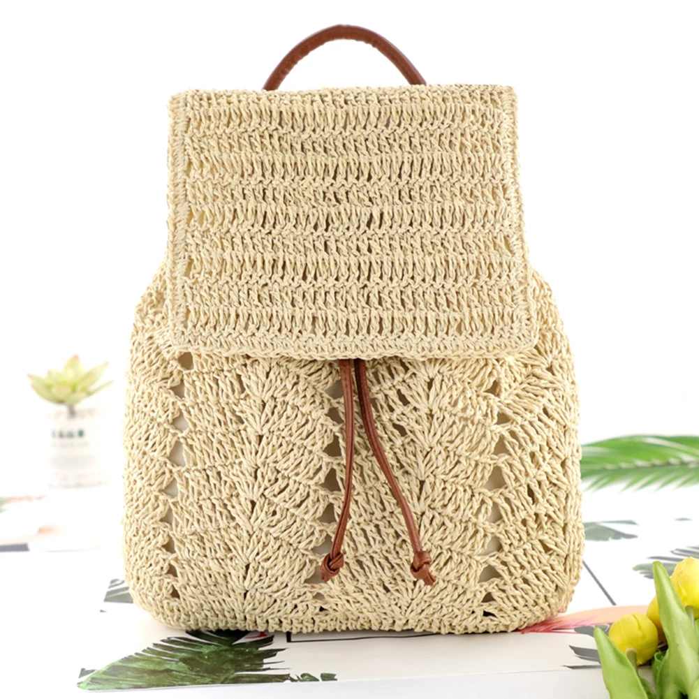 Fashion Straw Women Shoulder Bag Backpack Hand-Woven Female Beach Holiday Simple Purse for Women Outdoor Bag 5