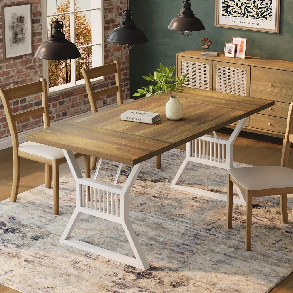 70.8 Inch Dining Table 6-8 Person, Kitchen Table with Heavy Duty Metal Legs, Farmhouse Dining Room Table for Kitchen 3