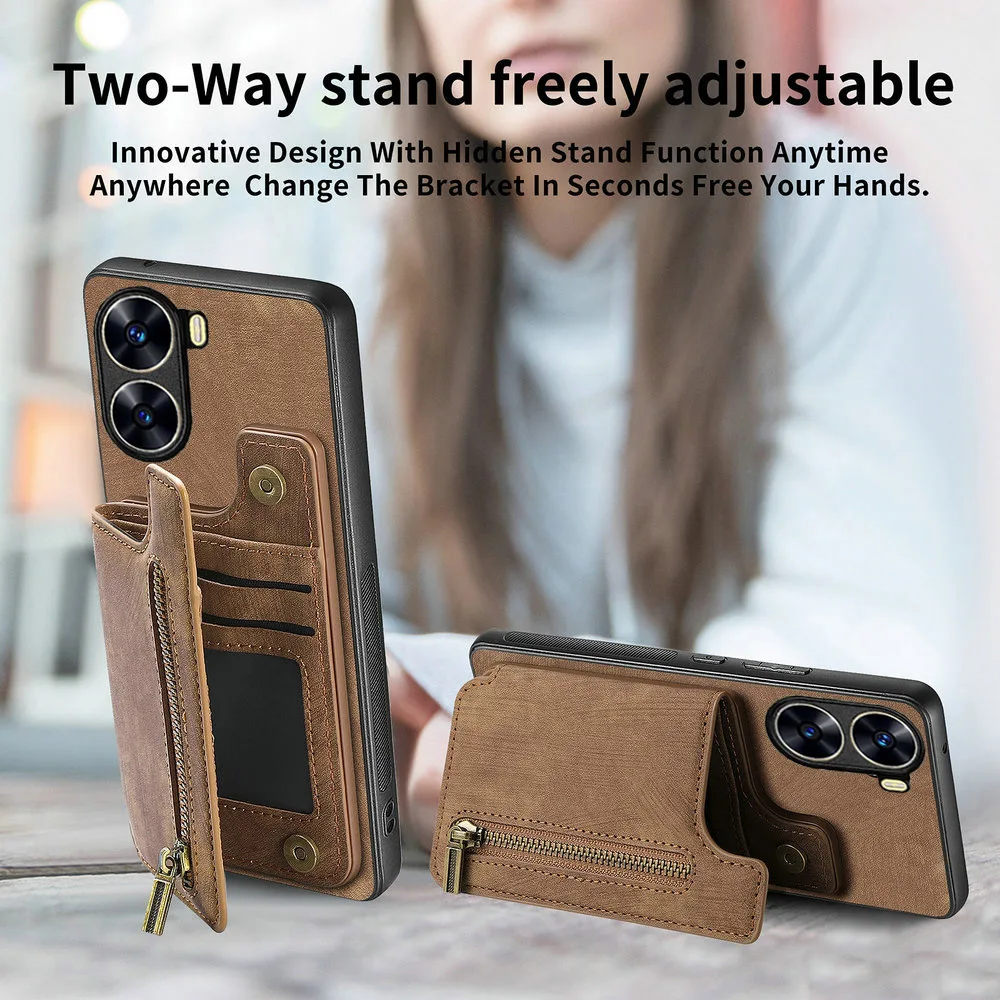 Leather Zipper Magnetic Wallet Case with Card Holder