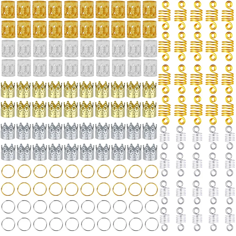 

1set Metal African Hair Rings Beads Cuffs Tubes Charms Dreadlock Dread Hair Braids Jewelry Decoration Accessories Gold
