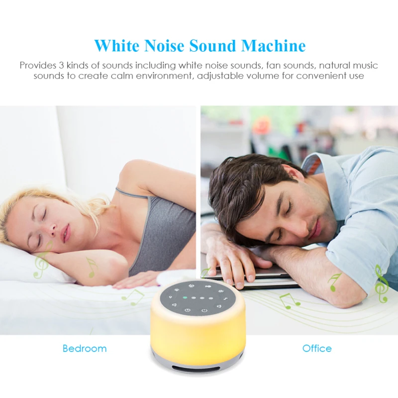 White Noise Sound Machine with Mood Light Natural Sounds & Music for Sleeping Rechargeable Natural Sound Machine Playback Memory