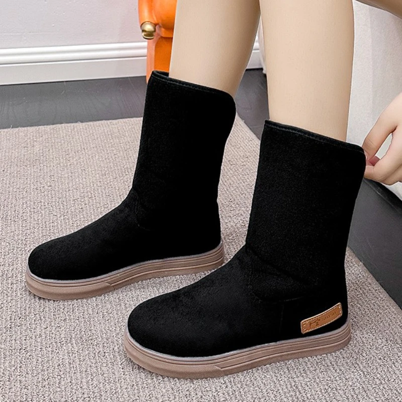 

Women's Shoes on Sale 2023 New Sleeve Women's Boots Winter Round Toe Suede Plush Fleece for Warmth Middle Tube Flat Snow Boots