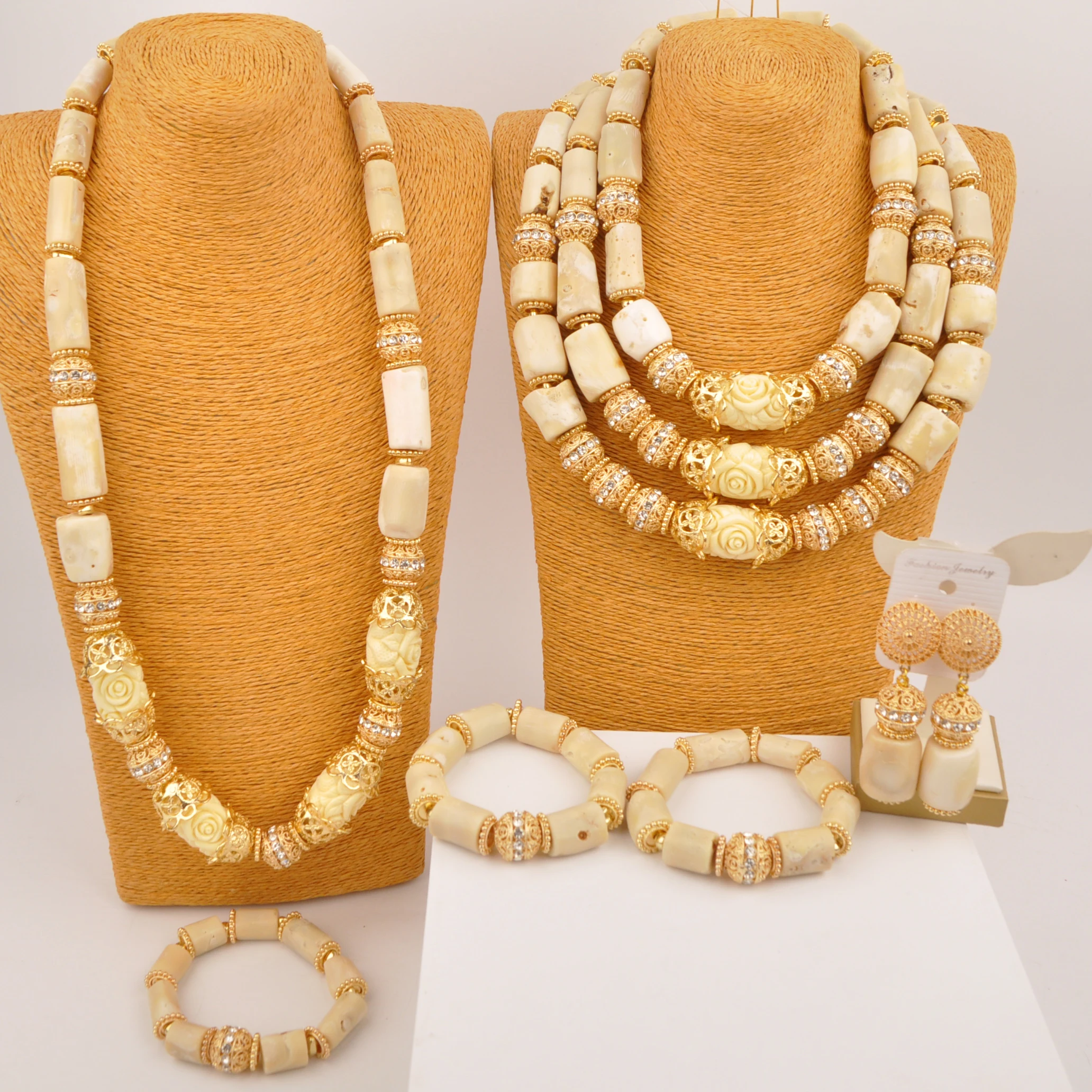 real-white-coral-beads-jewelry-set-for-couple