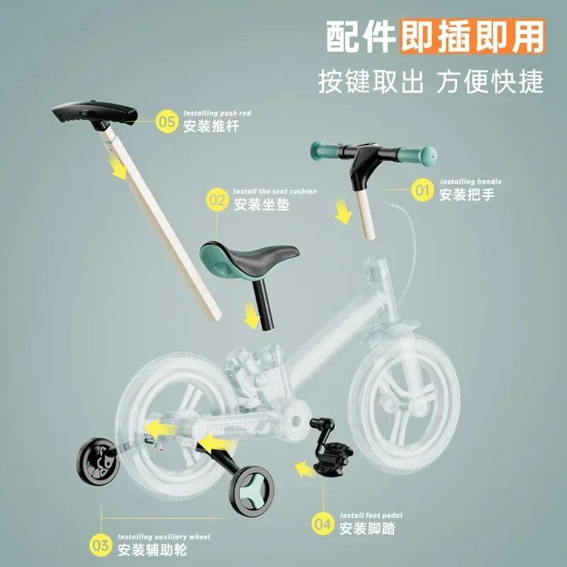 Nadle Children's Bicycle Balance Bike 2-in-1 Multi Functional Foldable Baby Bicycle Sliding Bike