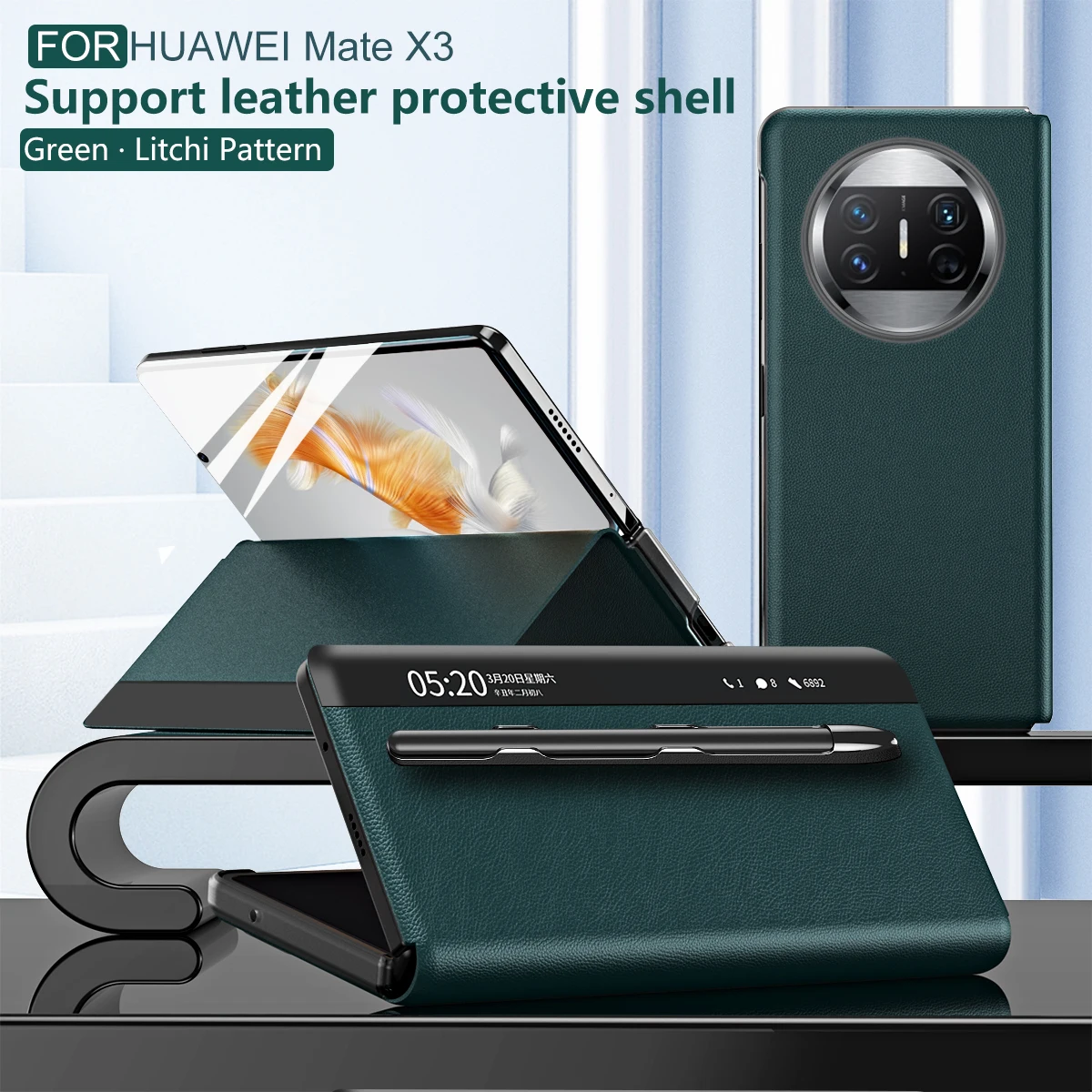 Leather Smart View Window Flip Cover with Touch Pen Slot for Huawei Mate X Series - Enhanced Protection