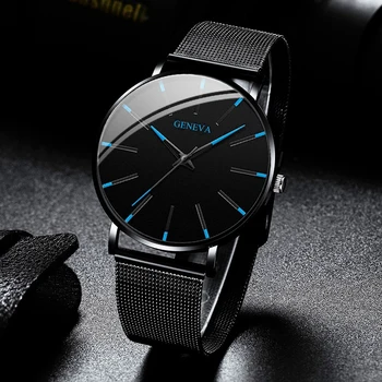 Moda ultra fina relógios de negócios masculinos cinto de malha de aço relógio de pulso de quartzo para homem reloj hombre 1