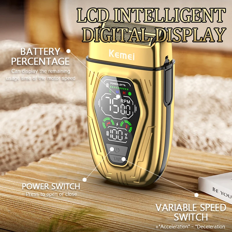 케메이티360 프로페셔널 바버 포일 쉐이버 무선 남성용 전기 왕복식 면도기 고속 듀얼 블레이드 충전식 USB