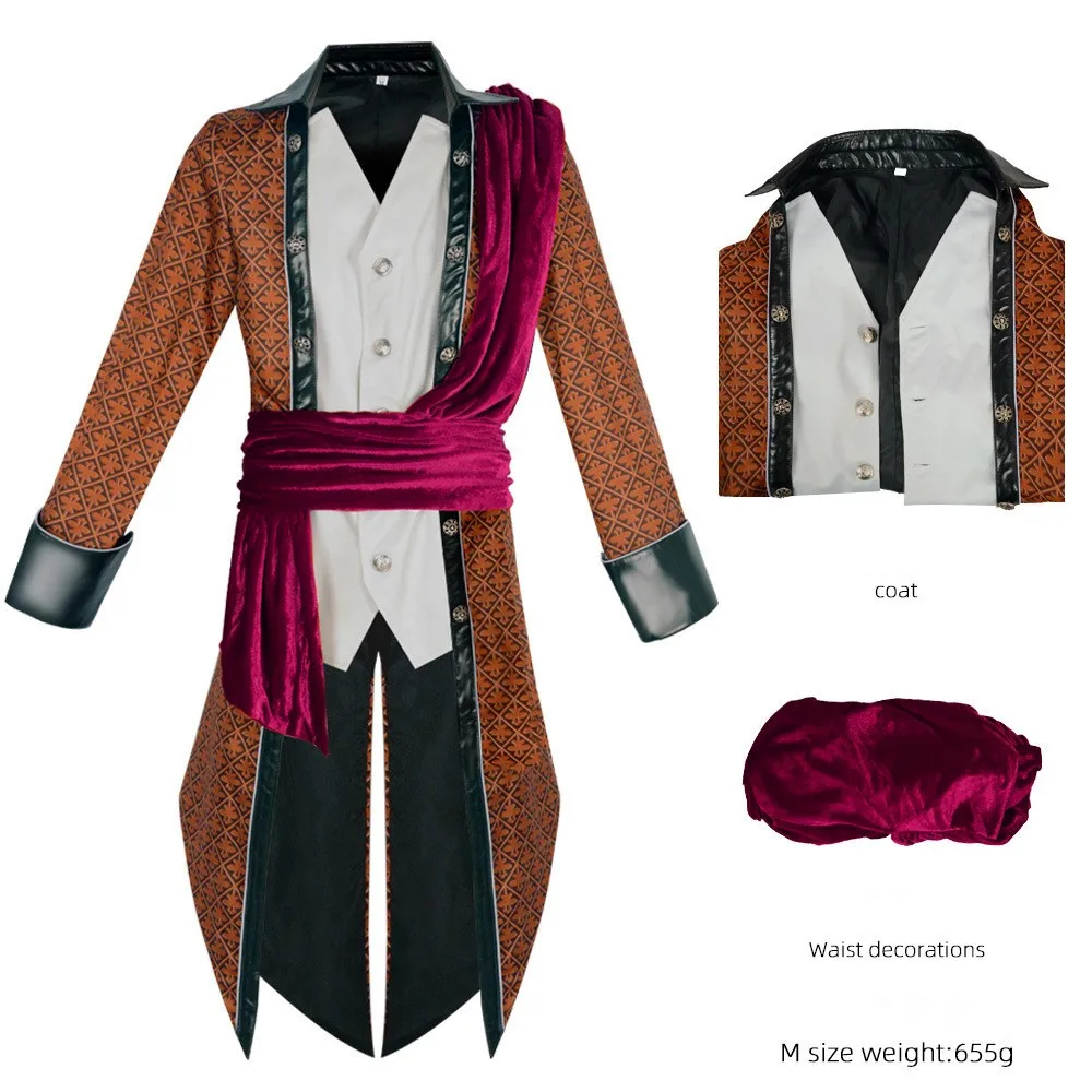 

Captain Jack Sparrow Cosplay Costume Adult Men Medieval Gothic Coat Uniform Pirates of the Caribbean Halloween Party Jacket