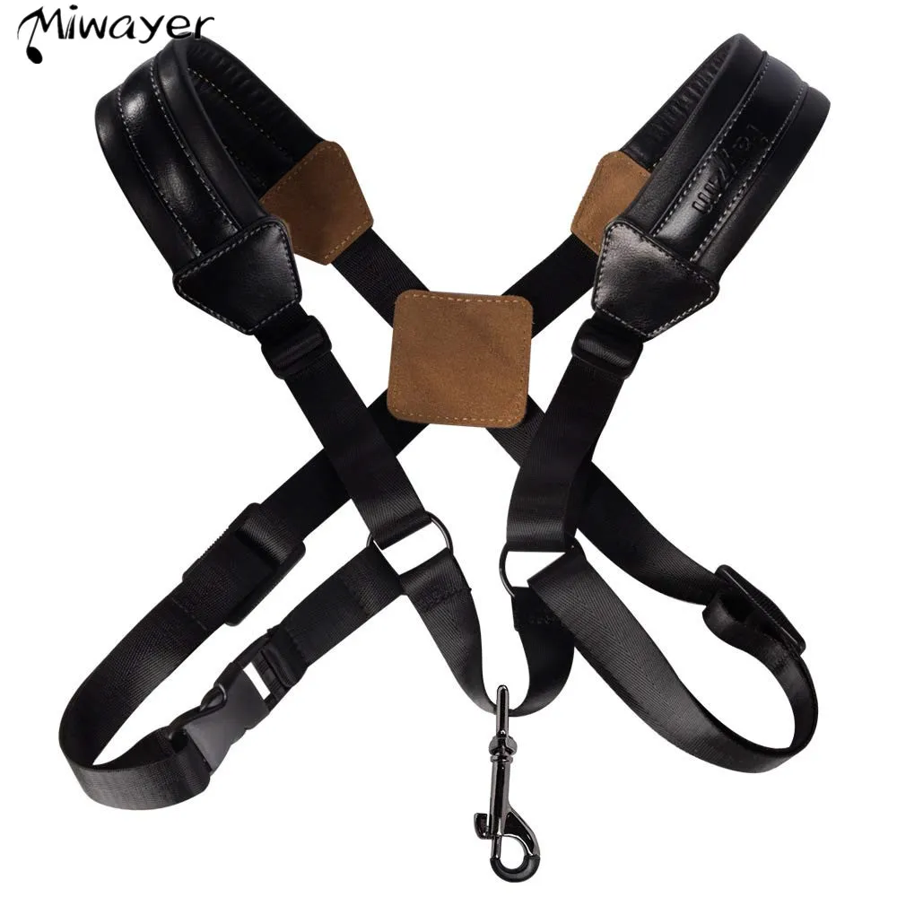 Saxophone Strap Universal Double Shoulder Leather Strap for Sax Adjustable Padded Harness for Alto Tenor Sopranoe