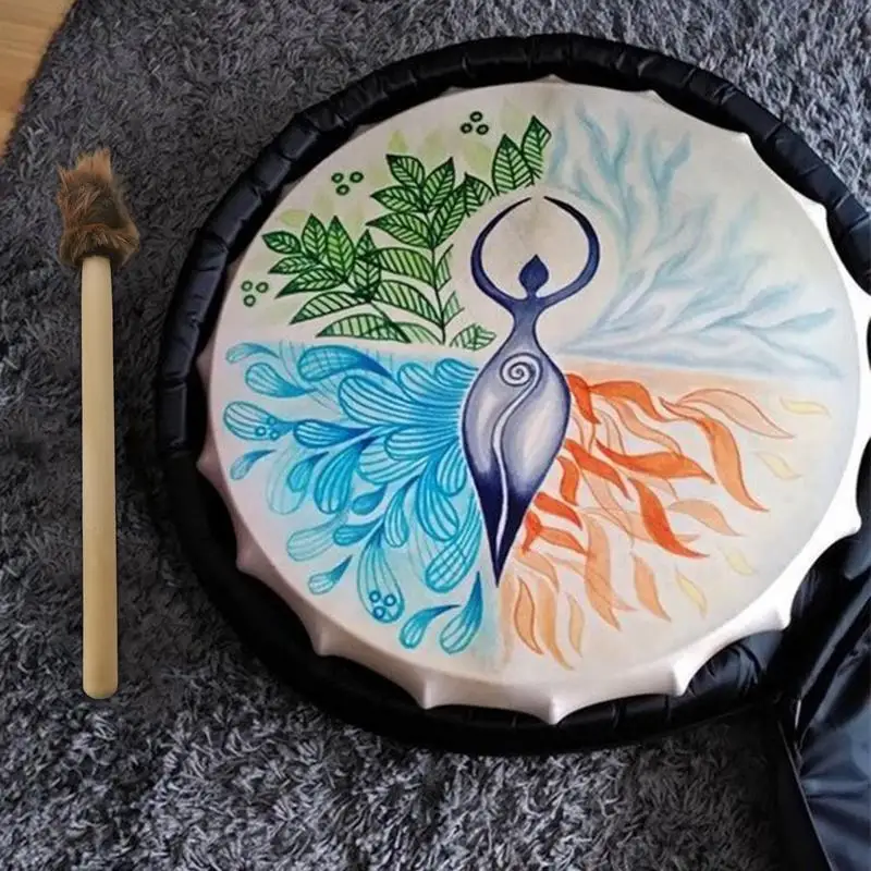 Retro Handmade Shamanic Drum 25cm Round Tree of Life Shaman Drum Goddess Siberian Music Spiritual Shaman musical percussion instruments wooden hand drum