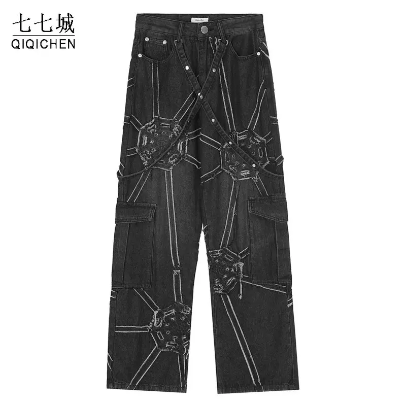 Off-White Blue Graffiti Embroidery Utility Cargo Jeans 34 / Blue