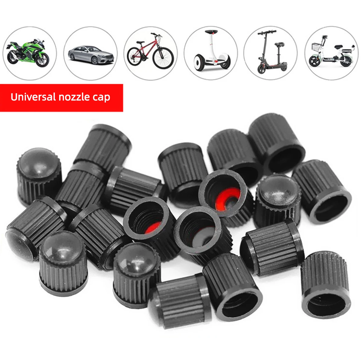 Durable Black Airtight Automotive Tire Valve Caps - Set of 50/100/200