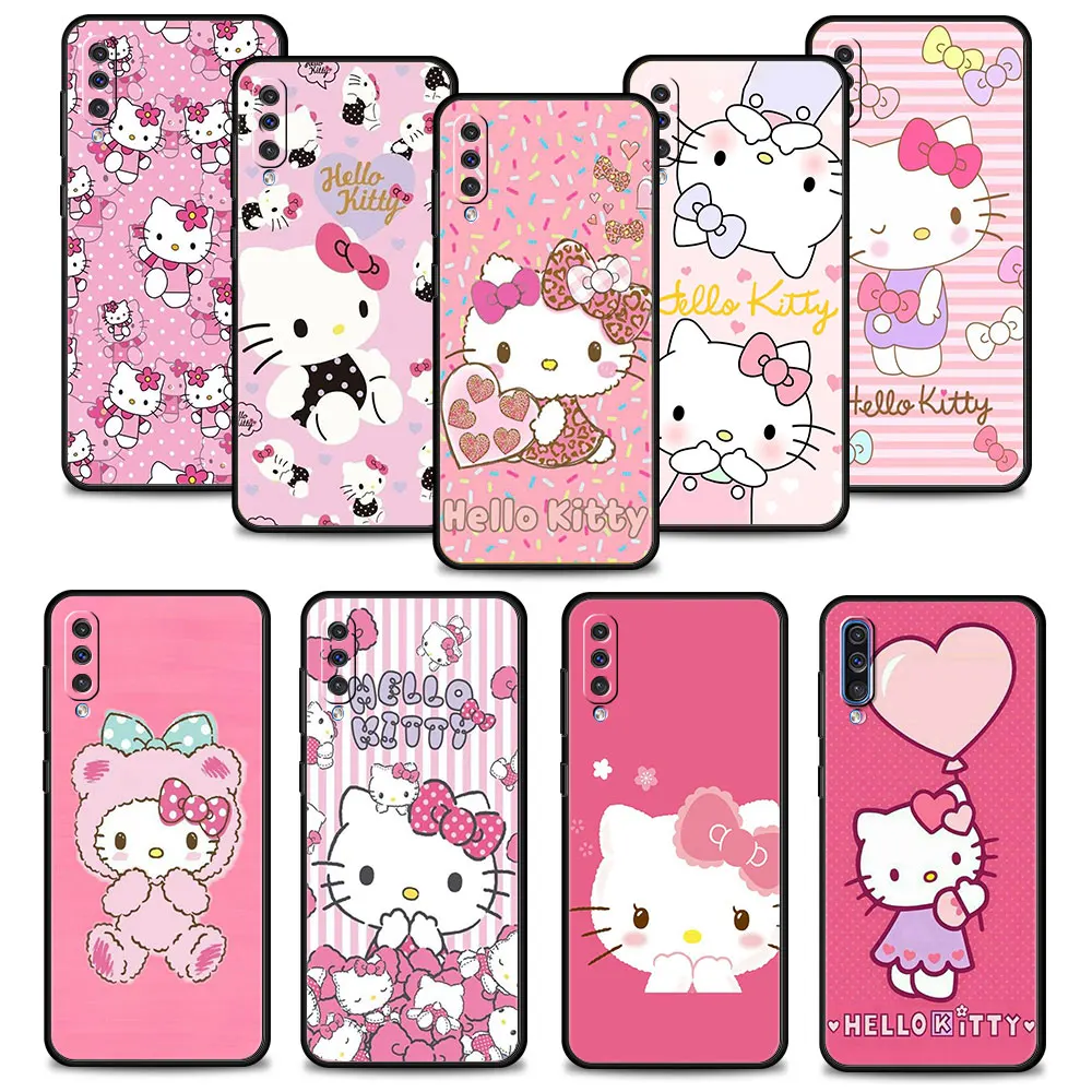 Cassa Del Telefono Per Samsung Galaxy A02S A01 A03S A50 A30 A04 A90 A40 A70 A42 M52 M62 M31 M13 Coperture Del Fumetto Di Colore Rosa Ciao Gattino