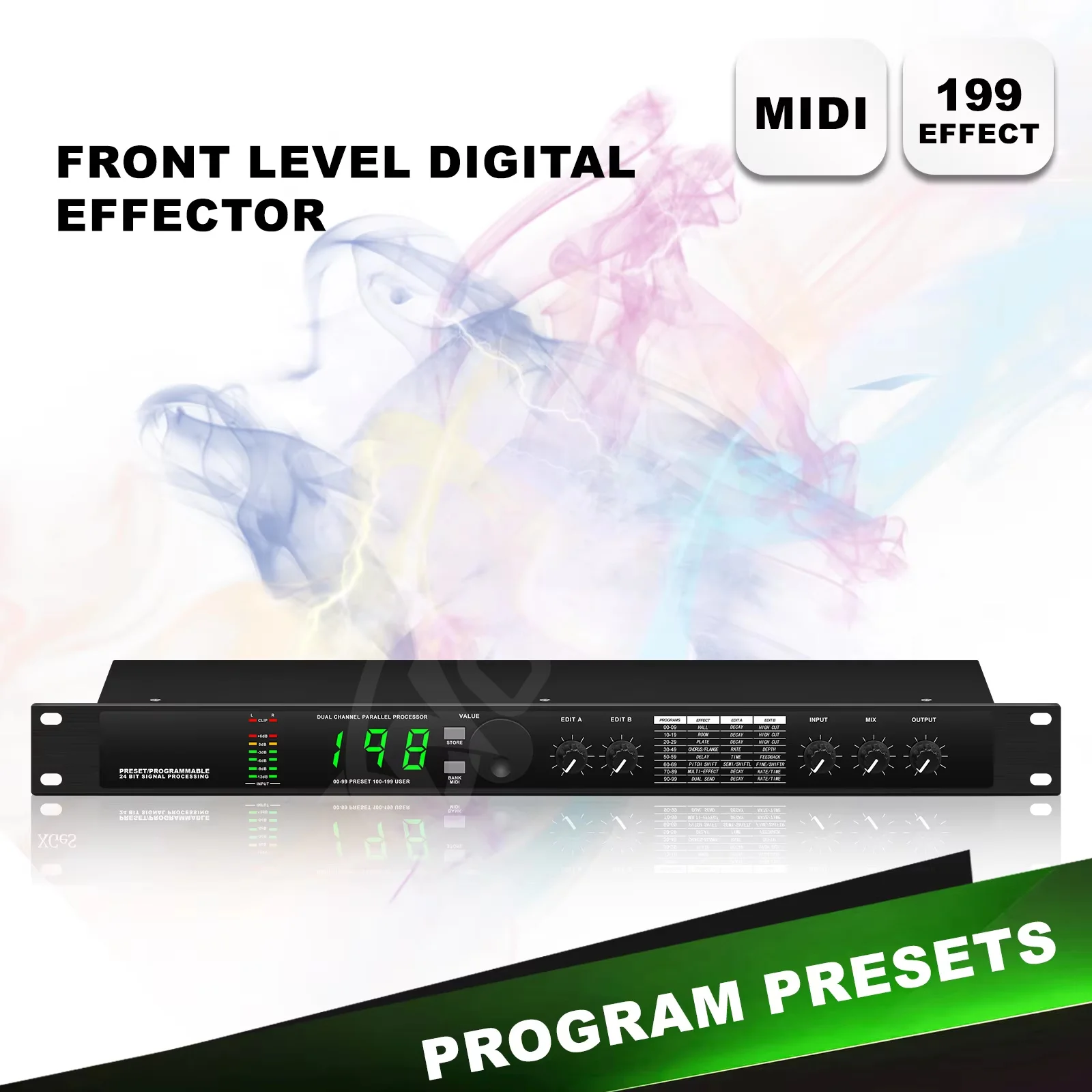 Echo Hybrid Digital Audio Processor Multi Effects Digital Reverb 199 Preset Soun