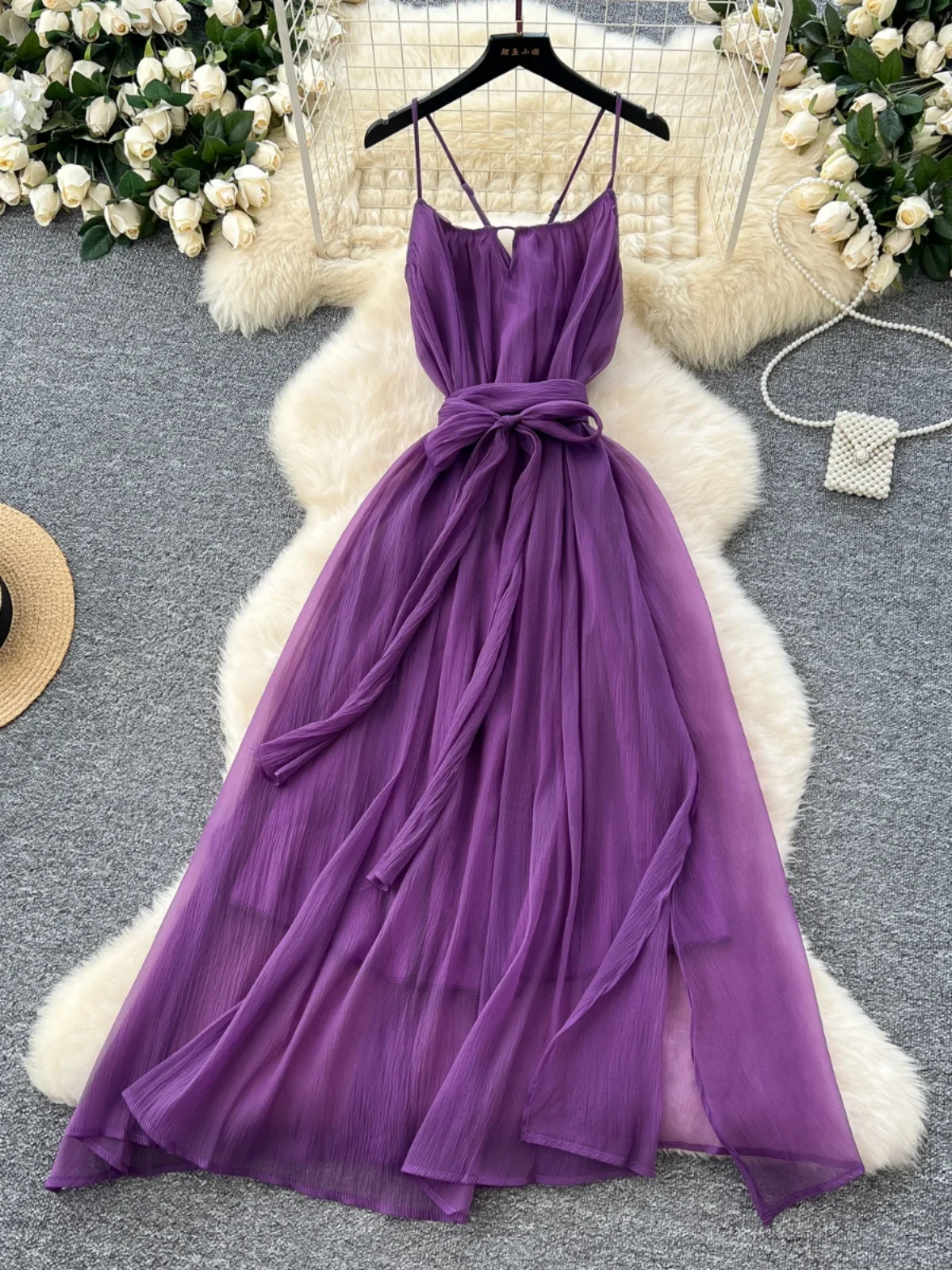 Foamlina Purple Fairy Dress 2025 New High Qualtiy Strap Waist Holiday Dress Split Fork Drape Suspender Chiffon Dresses - AliExpress 200000345 Foamlina Purple Fairy Dress 2025 New High Qualtiy Strap Waist Holiday Dress Split Fork Drape Suspender Chiffon Dresses - AliExpress 200000345