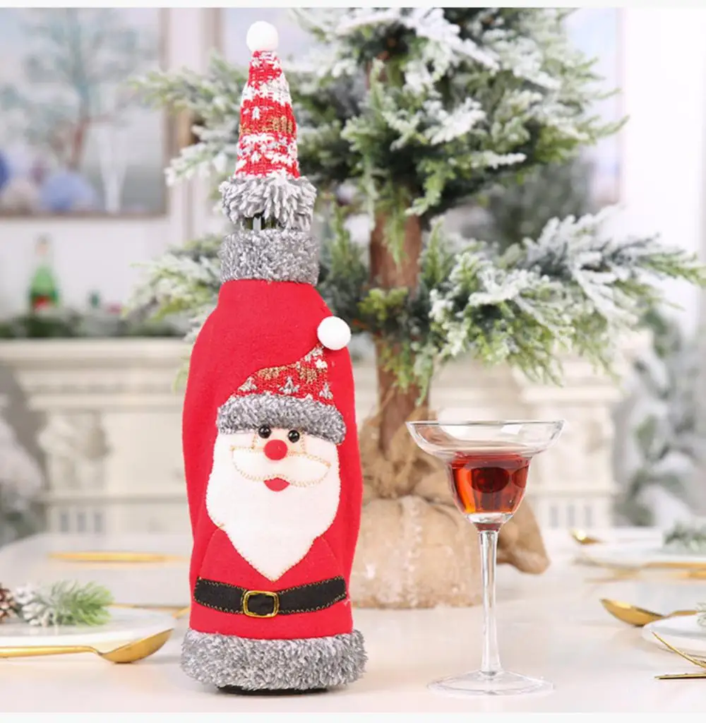 Description Picture 4 of itemChristmas Wine Bottle Cover Santa Snowman Woven Wine Bottle Bags For Christmas Party Dinner Table Decorations New Year Gifts