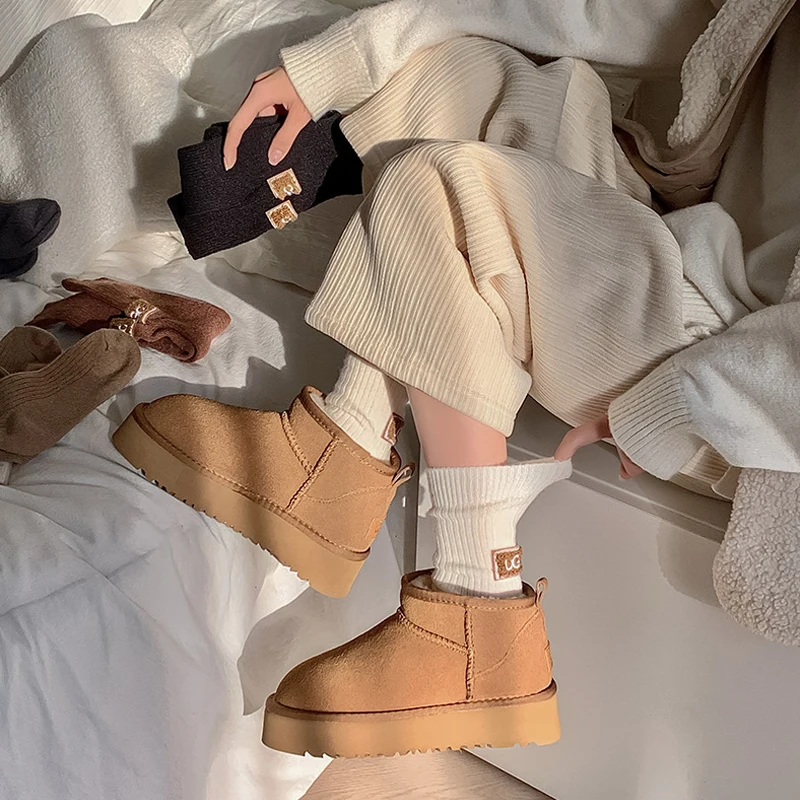3 Pairs Wool Cashmere Socks Women Solid Thick Pile Socks Embroidered Logo Mid-Calf Casual Snow Boot women socks