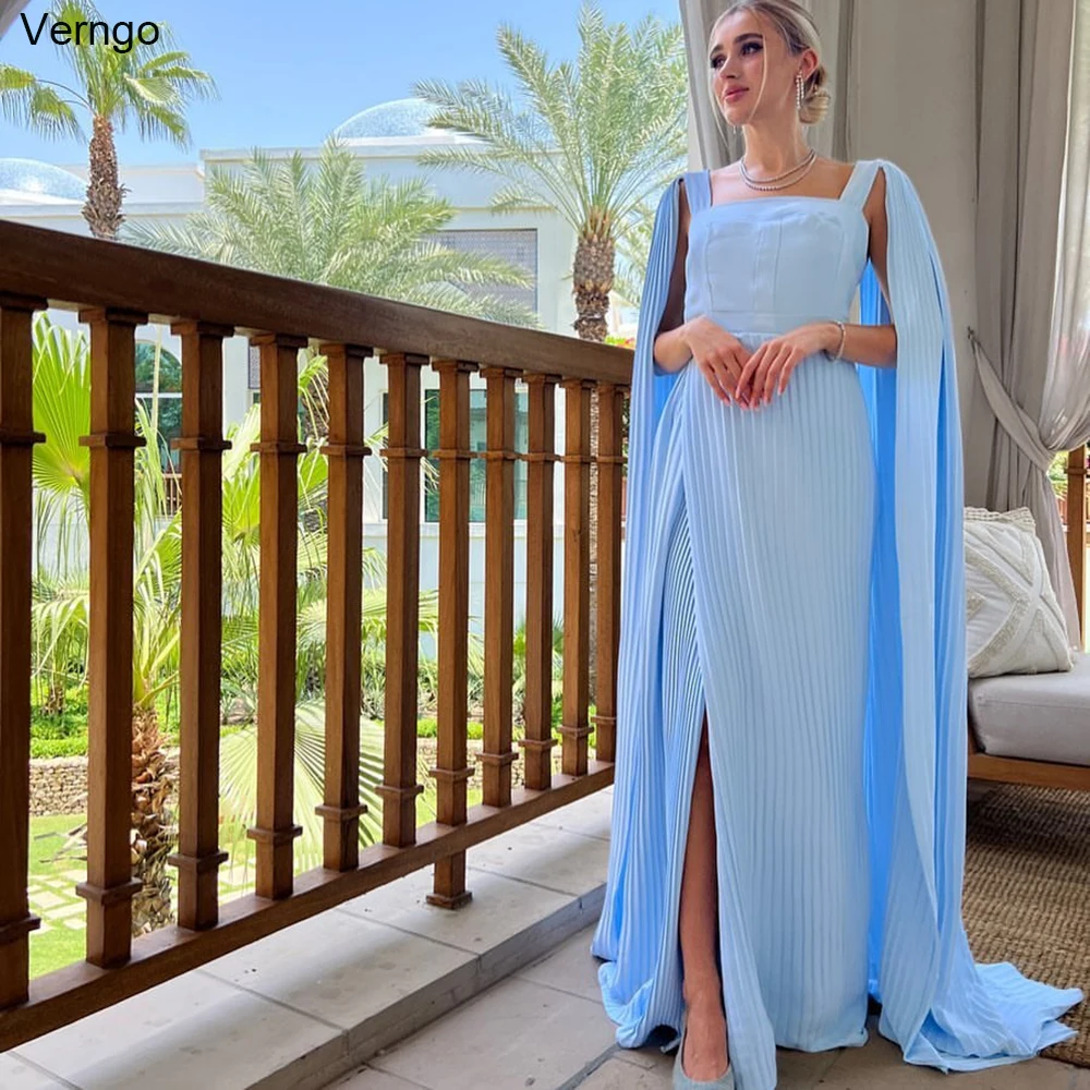 

Verngo Saudi Arabia Evening Party Dress Square Collar Sleeveless Satin Prom Dress Split Formal Occasion Gowns Robe De Soirée