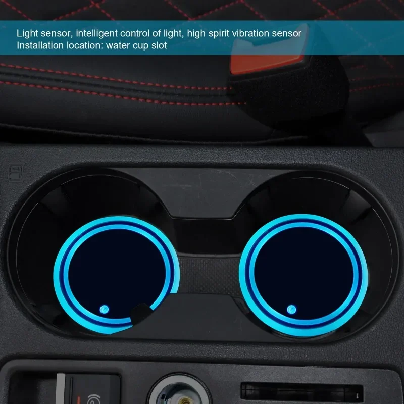 7 Color Changing LED Light Car Cup Holder Lights Decorative Ambient Lighting Coaster Pads