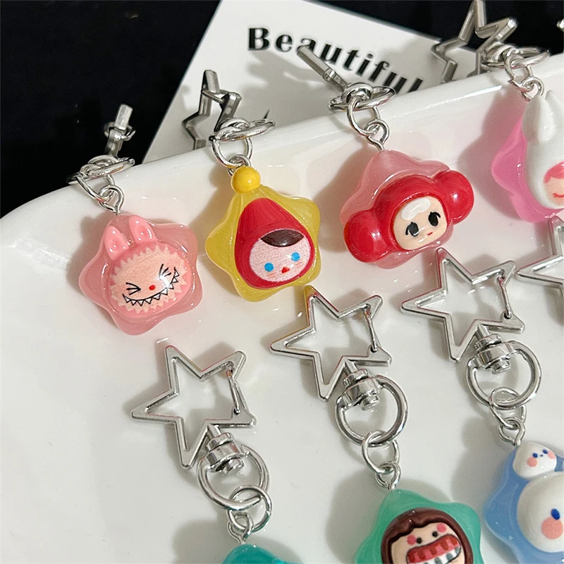 Kawaii Cartoon Animals Pentagram Luminous Keychain Creative Girl Heart Glow In The Dark Keyring Bag Pendant Car Key Accessories