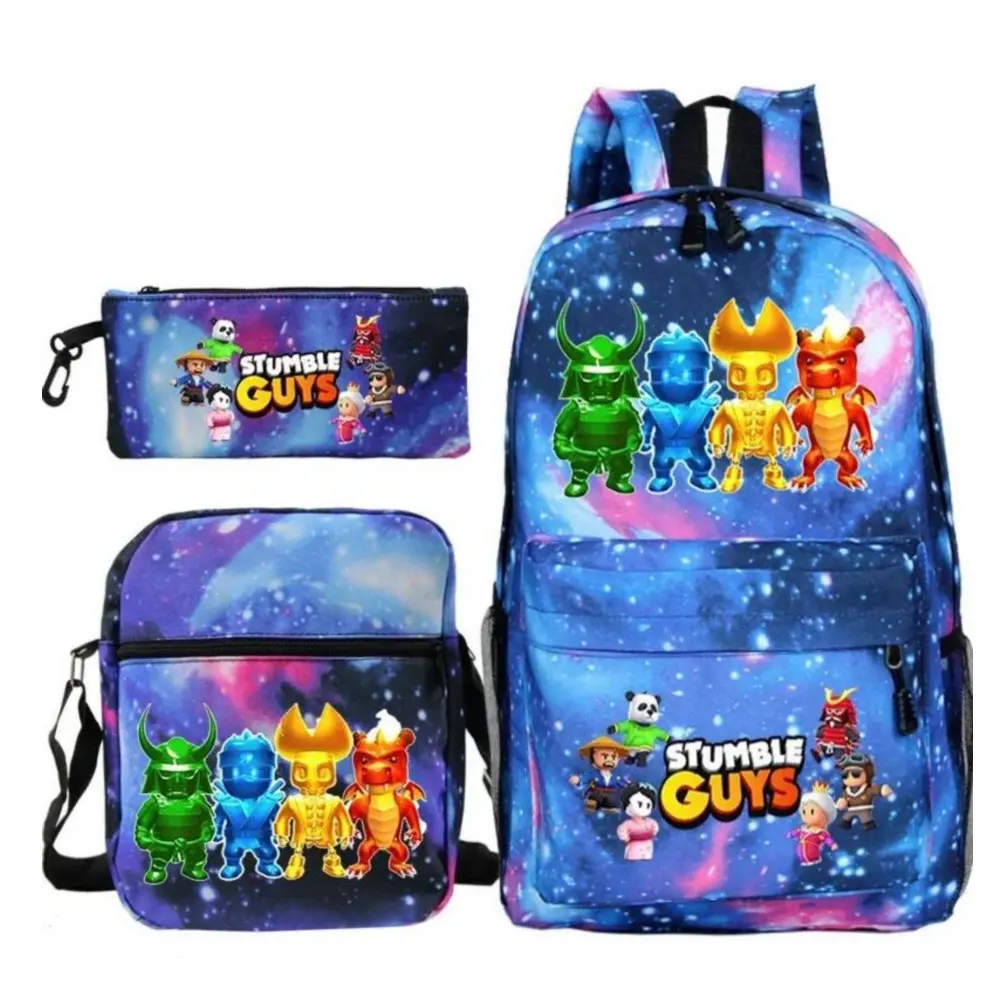 Stumble Guys Backpack 3Pcs Travel Bag Canvas Backpack Students School Bag For Boys Girls Canvas Teens Laptop Zipper Mochilas 4
