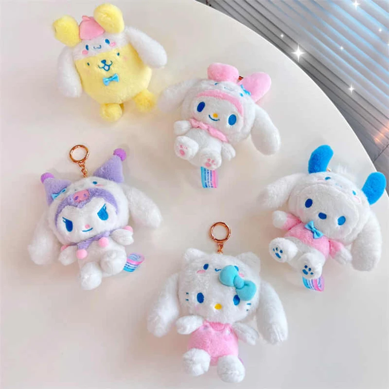 Plush Keychain Key Chain Cartoon Sanrio Plush Toys Keychain Kawaii Ornaments Pink Cinnamoroll Kuromi My Melody Anime Peluche Diagonal Bag Keychains