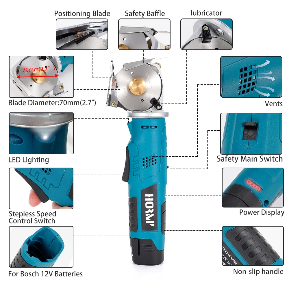 12V Electric Round Scissors Electric Scissors Shear Cloth Cutter Fabric Cutting Machine Kit Cutting Tool For Bosch 12V Battery 4