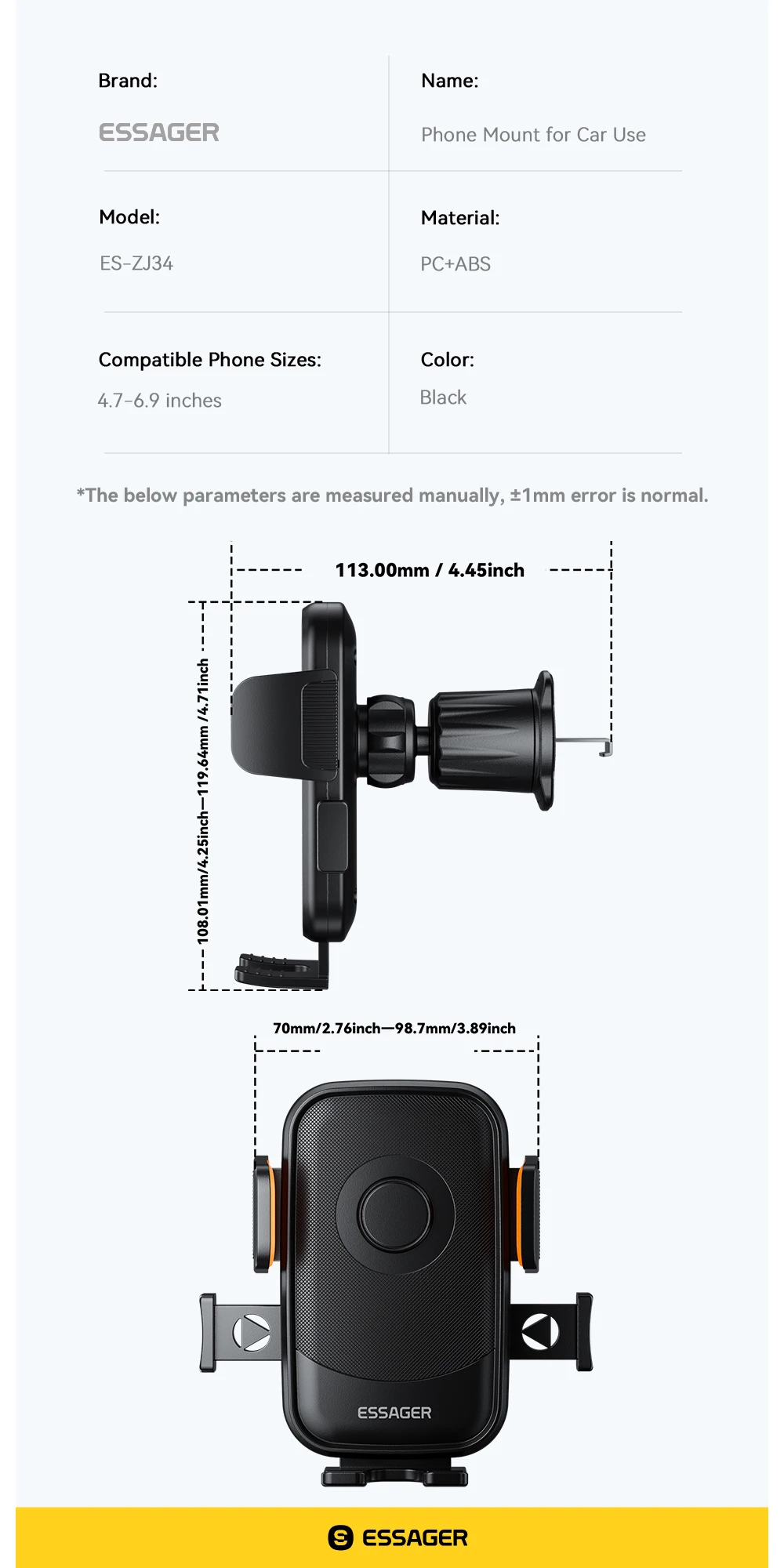 360°Rotating Car Phone Holder One-touch locking Air Vent Clip Universal Phone St