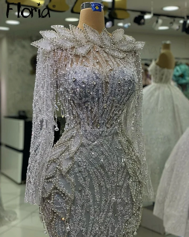 green emerald velvet dress Mermaid Chic Silver Backless Lone-Sleeves V-Neck Sequins Evening Dresses