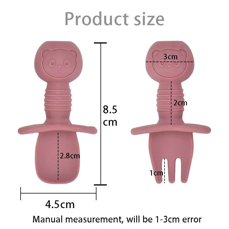 2pcs/Set Food Grade Children Silicone Spoon Fork Cutlery Baby Training Complementary Food Spoon Baby Feeding cartoon Spoon&Fork 2