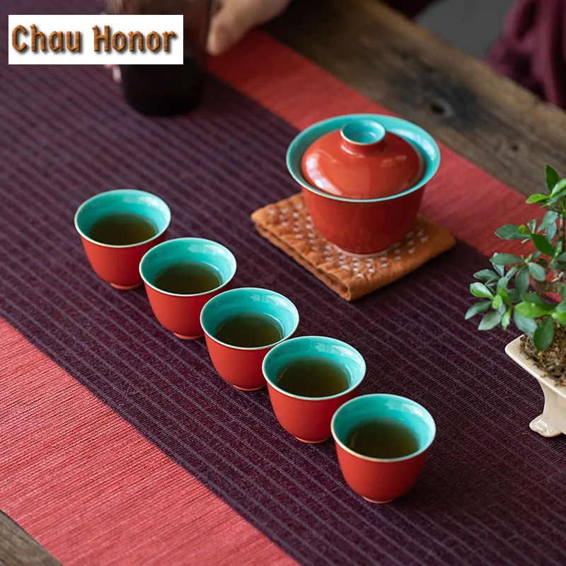 2pc/set Boutique Red Glaze Art Ceramic Tea Cups Household Chinese Style Small Single Master Cup Porcelain Kung Fu Tea Set 45ml