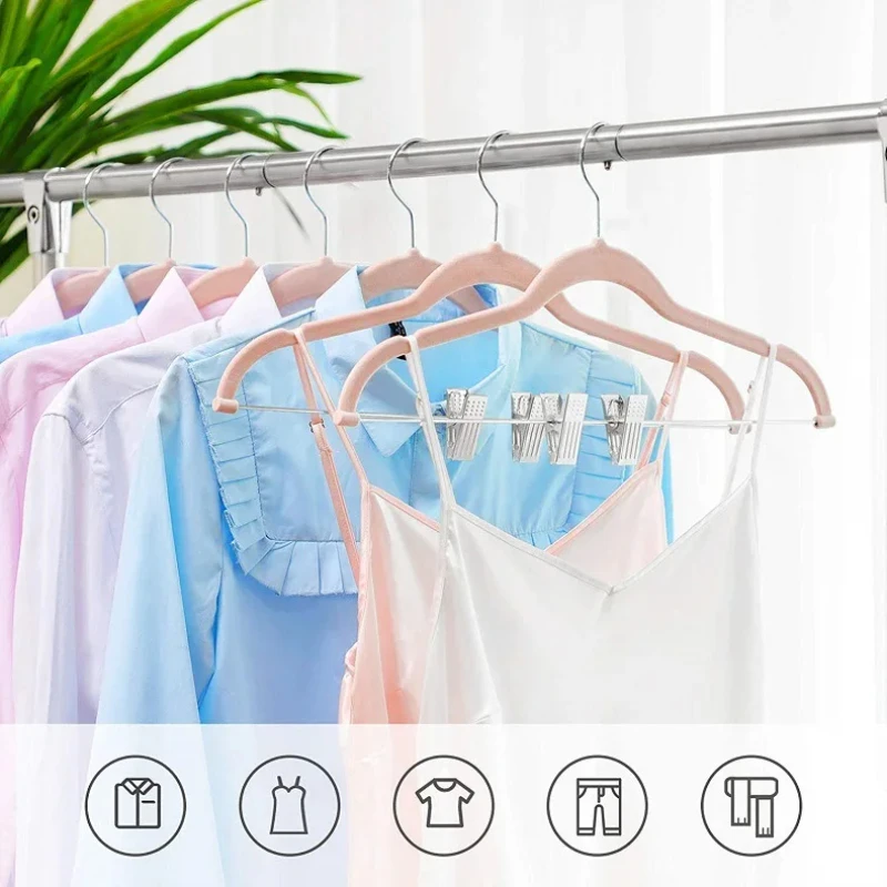 의류 세트 다기능 옷걸이, 클립 포함, 미끄럼 방지 옷장, 세탁 옷장, 정리함 건조 랙, 벨벳, 로트당 5 개