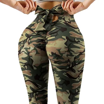 Camouflage Printing Leggings Sexy Bowknot Tights Pants Bow Bandage Casual Trousers For Women Push Up Exercise Fitness Yoga Pants 1
