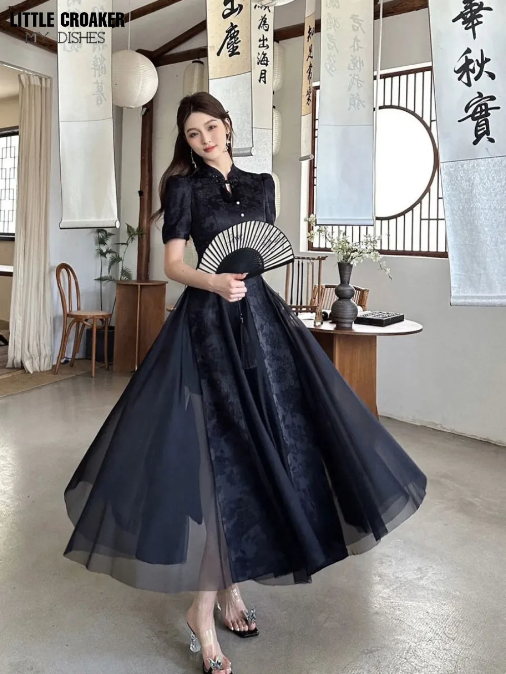 Women Fashionable New Cheongsam Black Advanced Mysterious