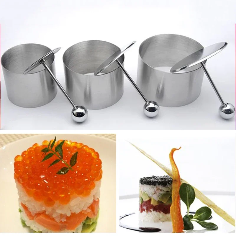 Kitchen Utensils Set Dessert Mold Stainless Steel Cold Dish Shaping Mold Pusher Round Heart Dessert Mousse Cake Rings