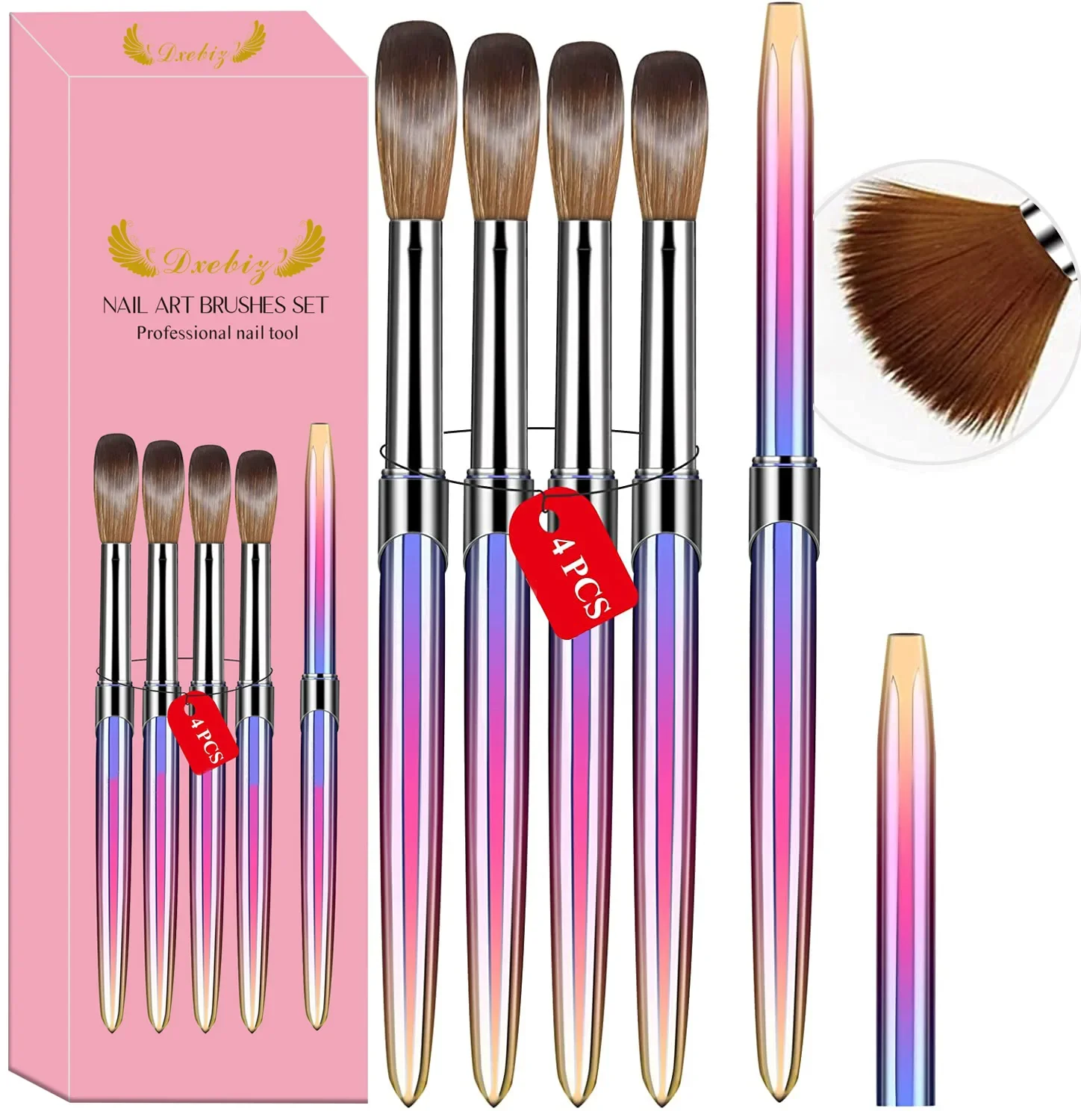 4pcs Kolinsky Acrylic Nail Brush Set Size 10/12/14/16 for Acrylic Powder Application Brushes Art Extension & Carving Salon Home 2