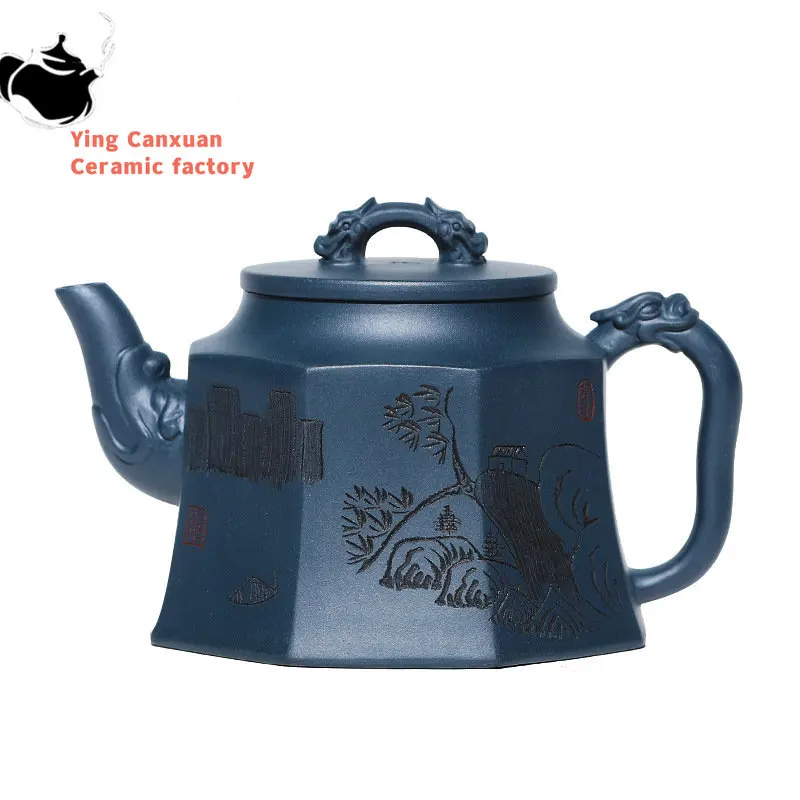 

300ml Chinese Yixing Purple Clay Teapots Famous Handmade Large Capacity Tea Pot Raw Ore Green Mud Kettle Zisha Tea Set Teaware