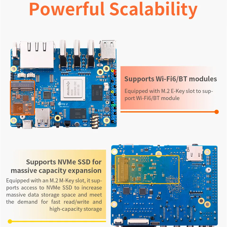Orange Pi 5 Plus 32GB RAM Single Board Computer RK3588 PCIE Module External WiFi-BT SSD M2.0 Orange Pi5 Plus Development Board single board computer mini development board