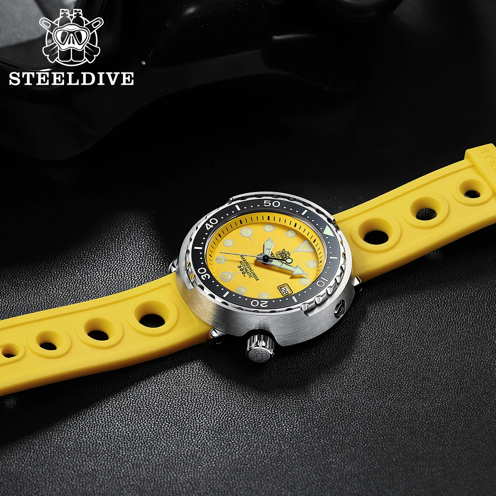 STEELDIVE Automatic Mechanical Strap Replacement Watch Bands Automatic Dive Watches Blue Rubber Waffle Strap 20/22mm