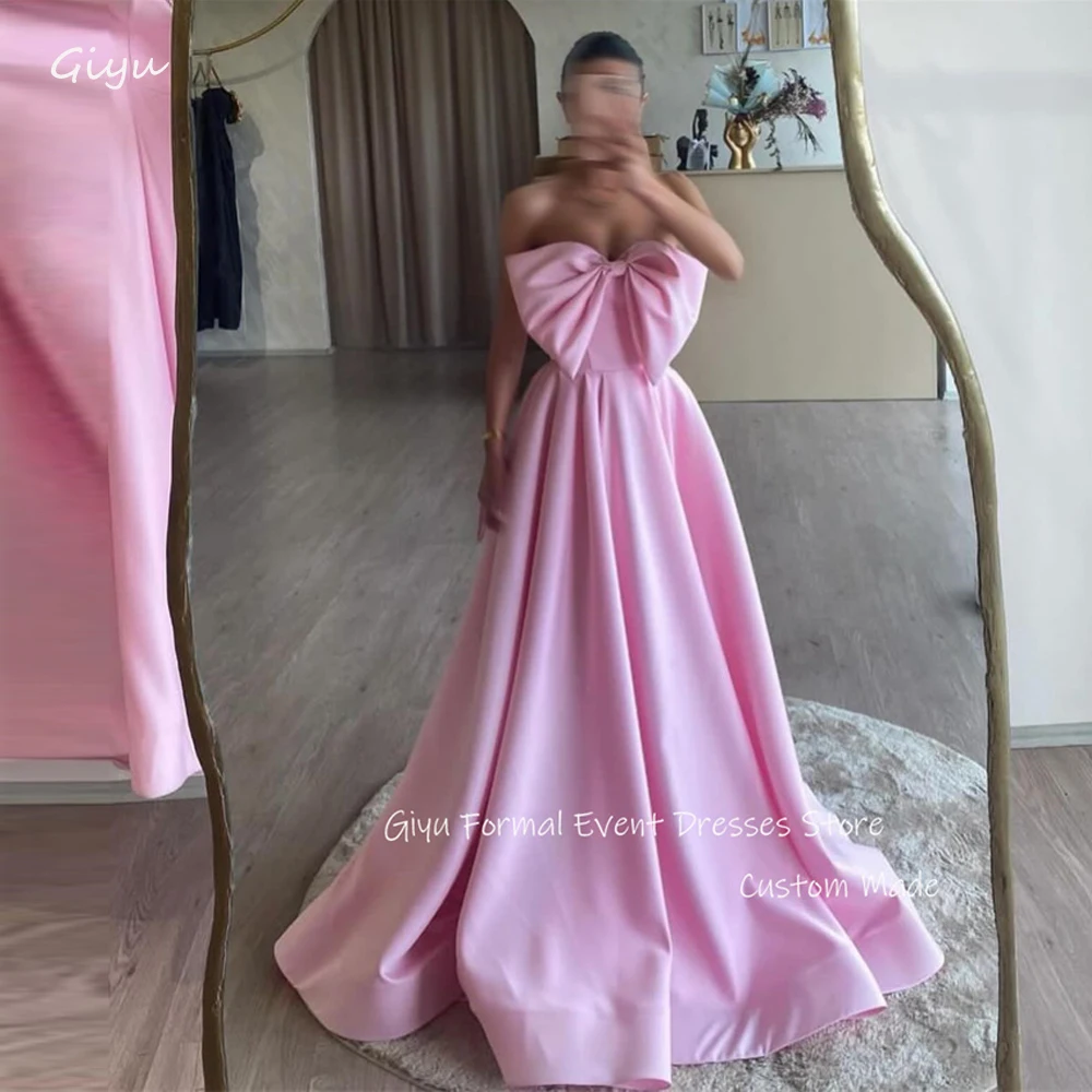 

Giyu Pink Evening Dresses Bowknot Sweetheart Satin Long Prom Dress Formal Occasion Party Dress Vestido de fiesta Birthday 2024