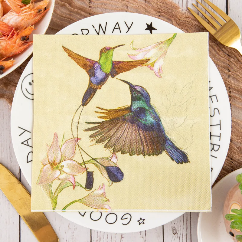 Flower and Bird Series Printed Napkins 20pcs/Pac Native Wood Pulp 2-Ply Kitchen Table Holiday Decoration