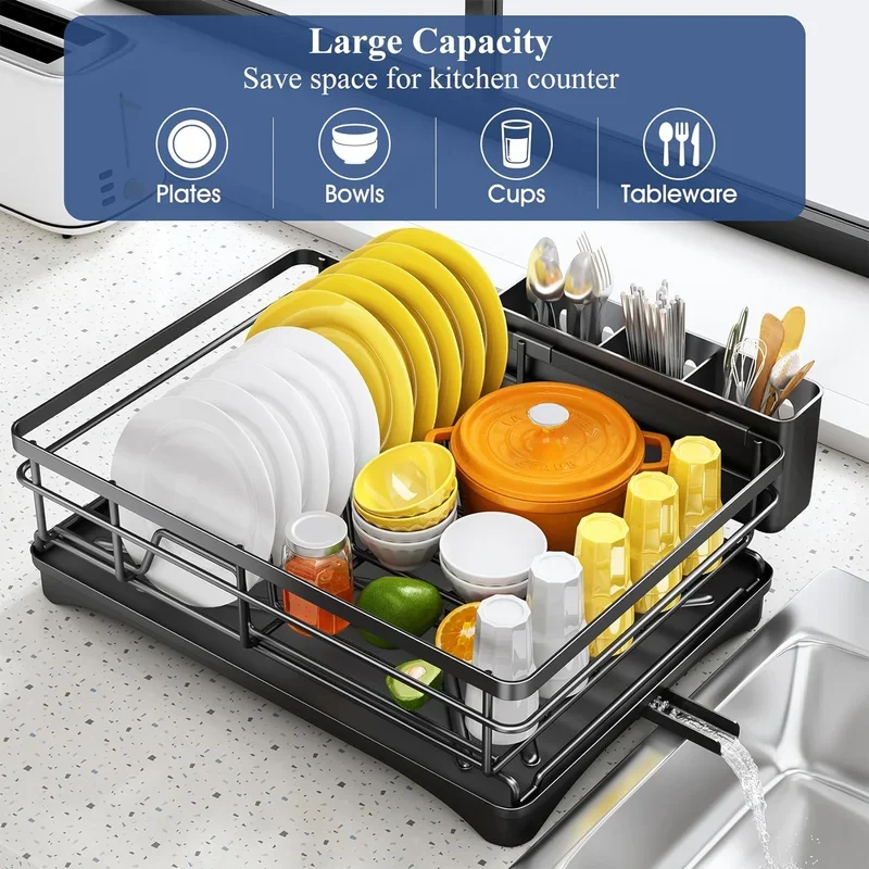Dish Drying Rack for Kitchen Counter Large Dish Rack with Drainboard Rustproof Drainer with Utensil Holder for Sink