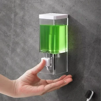Non Perforated Manual Press Soap Dispenser Wall Mounted Traceless Disinfectant Bottle Bathroom Transparent Soap Dispenser 1