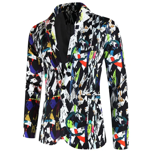Men's Printed Blazer Coat Slim Fit Long Sleeve Casual Business Jacket - Image 3