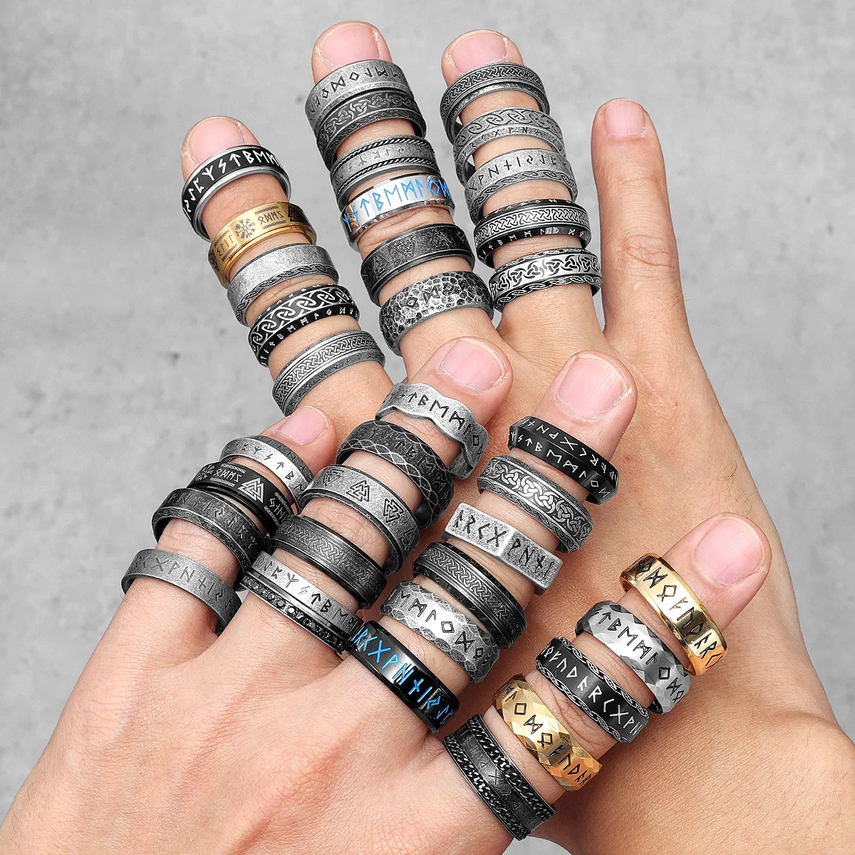 Vintage Viking Runes Celtic Knot Men Rings Stainless Steel Jewelry Punk Rock Fashion Accessories For Women Couple Gift Wholesale 3