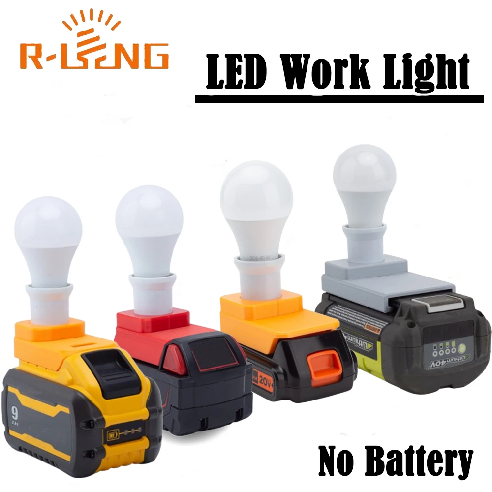 E27 Bulb Lamp LED Work Light For DeWalt/Milwaukee/Roybi 18V BLACK+DECKER 20V Lithium Battery Emergency Lights(NO Battery)