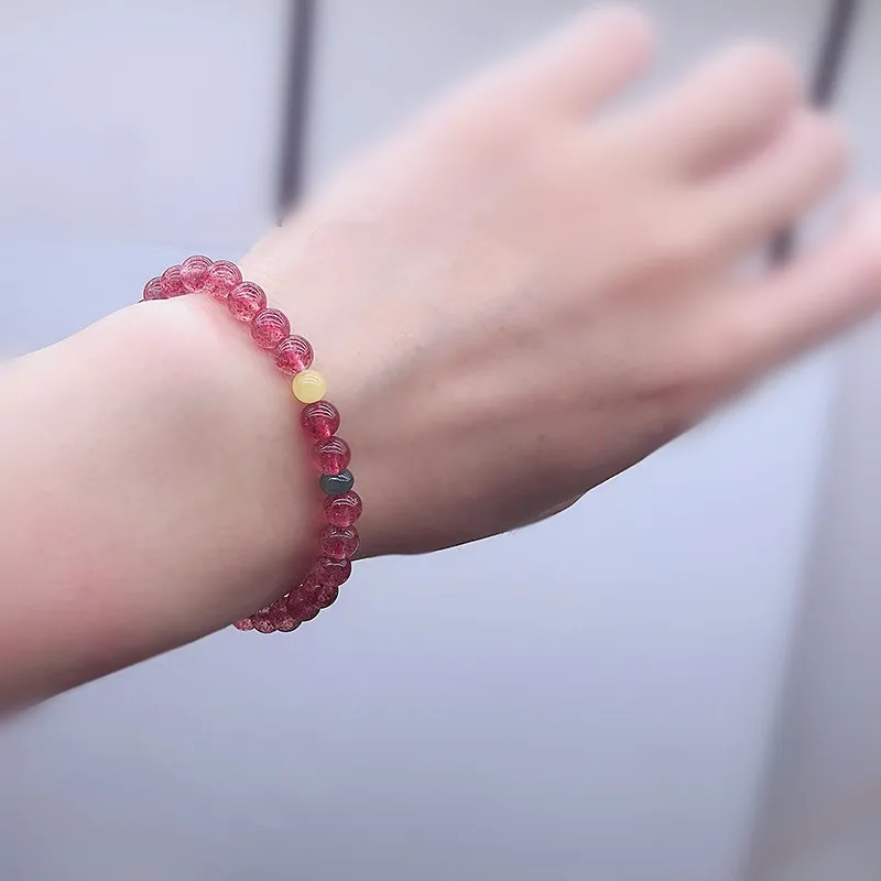 

Good Luck Lucky Bracelet Natural Strawberry Crystal Jade Blue Water Transfer Beads, Small Design Best Friend Gift
