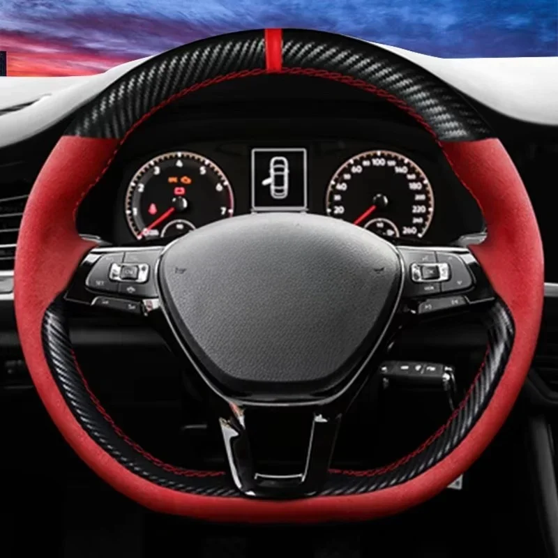 Customize DIY Suede Carbon Fiber Genuine Leather Car Steering Wheel Cover For Volkswagen Golf 7 Mk7 Passat B8 Car Interior