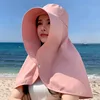 Summer Women Cap Outdoor Uv Anti Neck Protection Sun Visors Hat Fishing Hiking Big Brim Shawl Sunscreen Ponytail Cap Solid Color 1